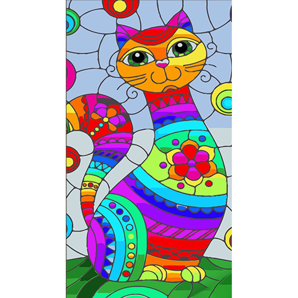 Картина по номерам Витражная кошка (50х25 см), бренду Strateg - KUBIX