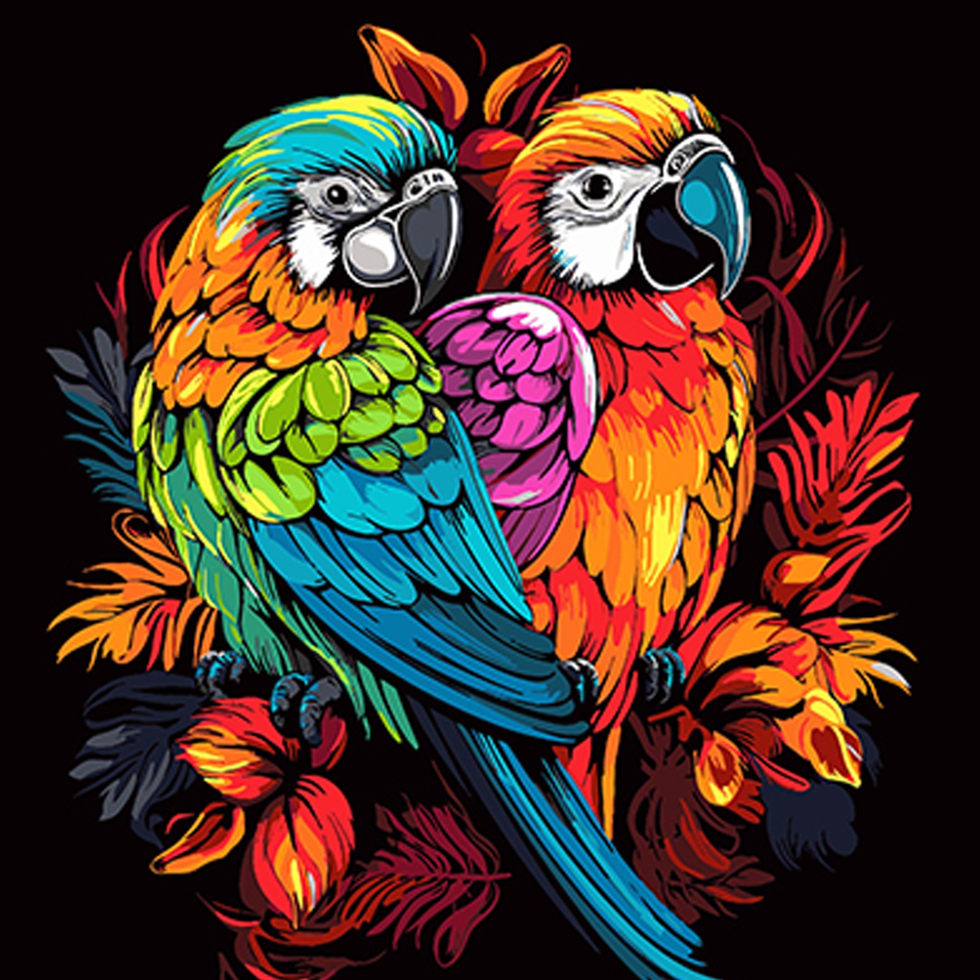 Картина по номерам Попугаи в цветочном поп-арте (40х40 см), бренду Strateg - KUBIX