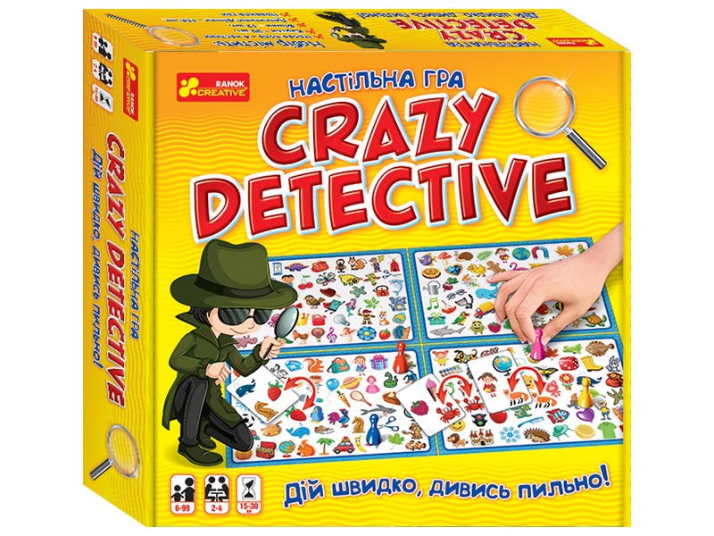 Настольная игра Crazy detective (Безумный детектив), бренду Ранок, для 2-4 гравців, час гри < 30мин. - KUBIX