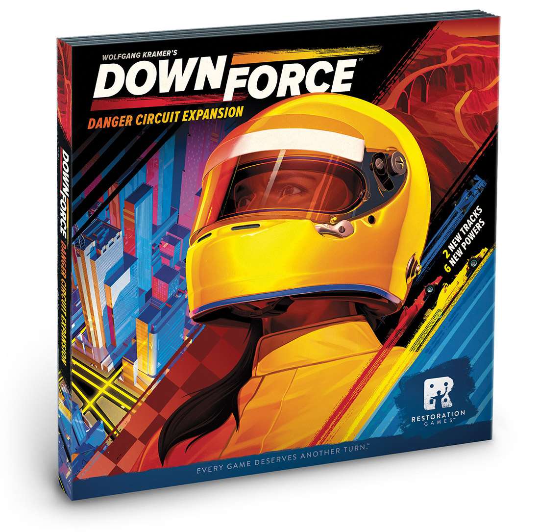 Настільна гра Формула Швидкості: Небезпечні траси (Downforce Danger Circuit Expansion) (EN), бренду Restoration Games, для 2-6 гравців, час гри < 30хв. - KUBIX