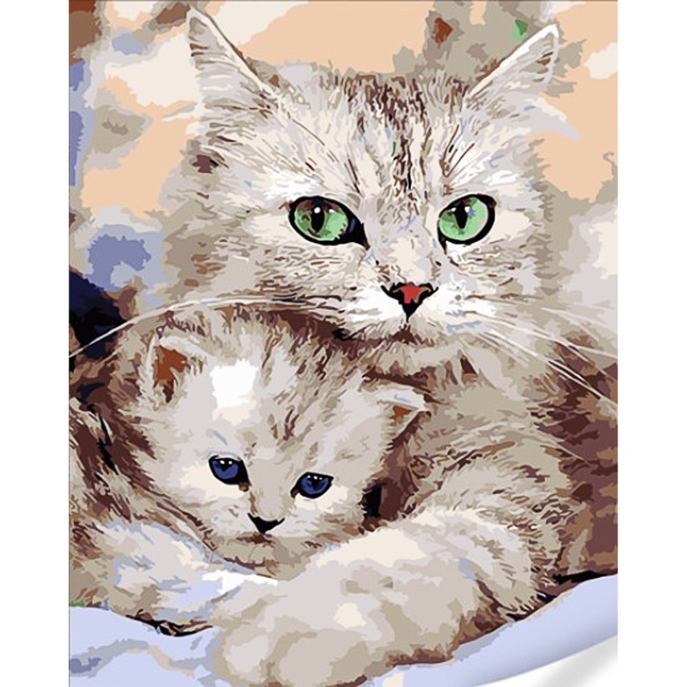 Картина по номерам Кошка и котенок (40х50), бренду Strateg - KUBIX