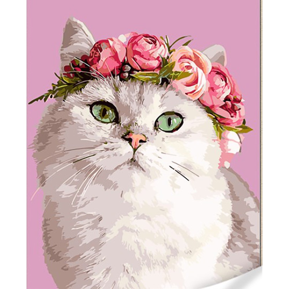 Картина за номерами Кішка з вінком із квітів (40х50), бренду Strateg - KUBIX