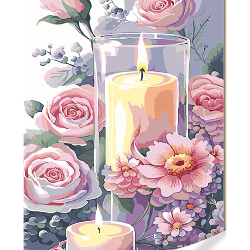Картина за номерами Букет ніжних квітів зі свічкою (40х50), бренду Strateg - KUBIX