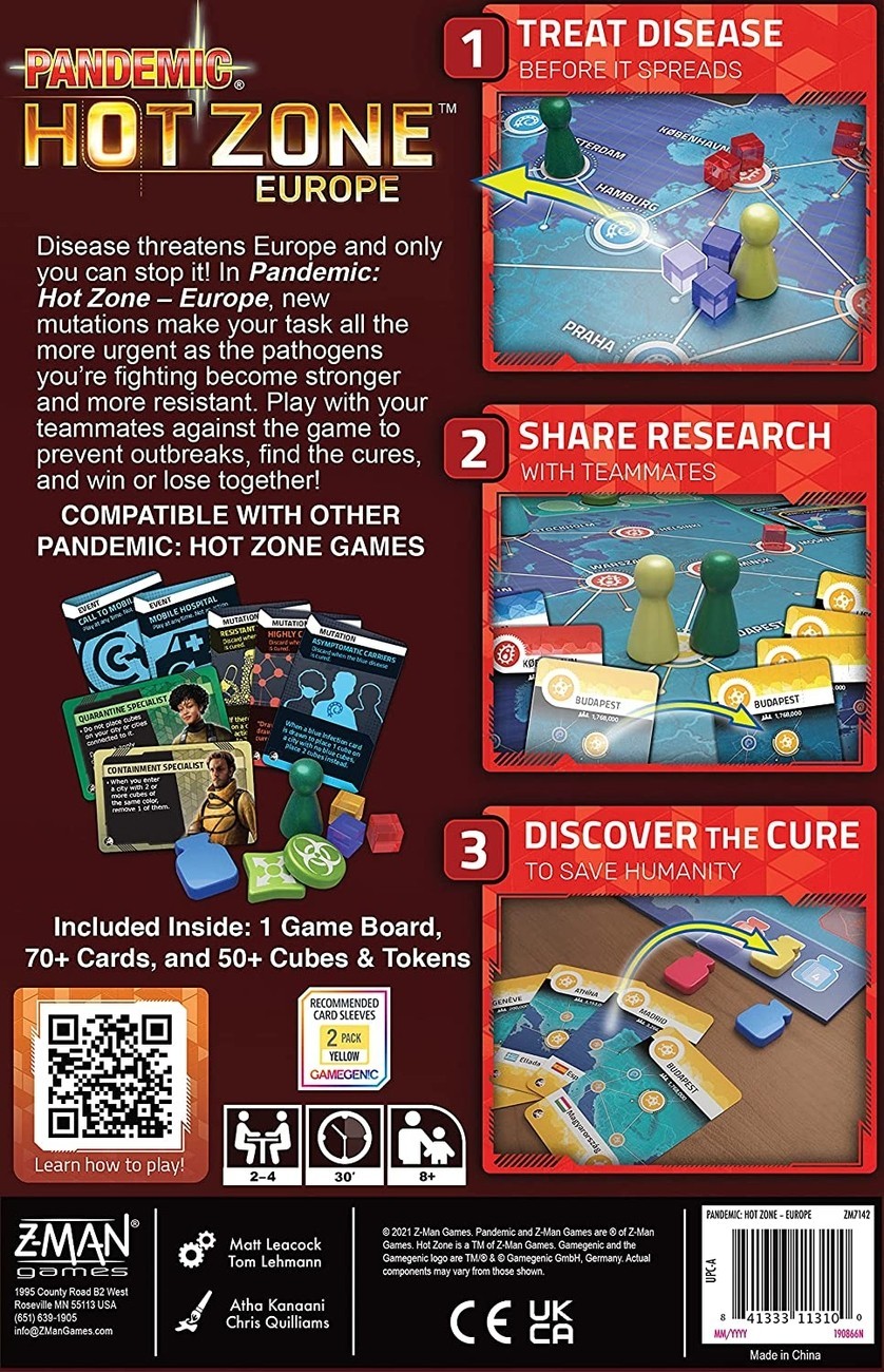 Настольная игра Pandemic: Hot Zone. Europe (Пандемия: Горячая Зона. Европа) (EN), для 2-4 гравців, час гри < 30мин. - 4 - KUBIX 