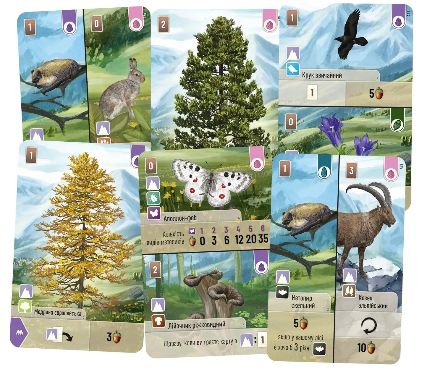 Настольная игра Лесная суета. Альпы (Forest Shuffle: Alpine Expansion), бренду Lord of Boards, для 2-5 гравців, час гри < 60мин. - 2 - KUBIX 