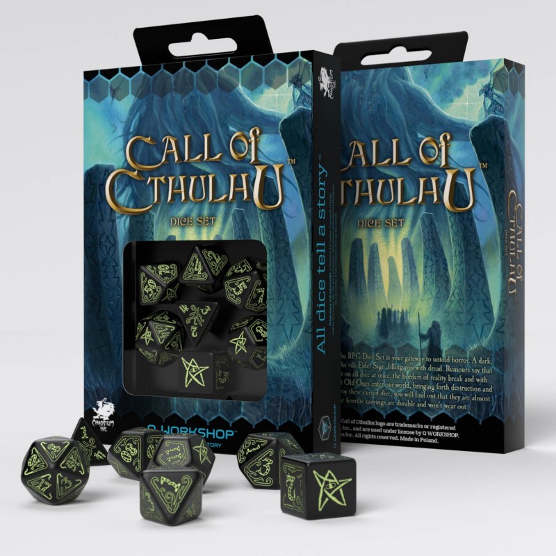 Набор кубиков Call of Cthulhu Black & glow-in-the-dark Dice Set, бренду Q-Workshop - KUBIX