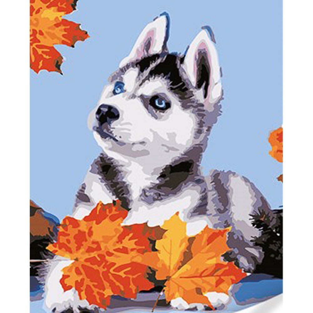 Картина по номерам Хаски в листьях (30х40 см), бренду Strateg - KUBIX