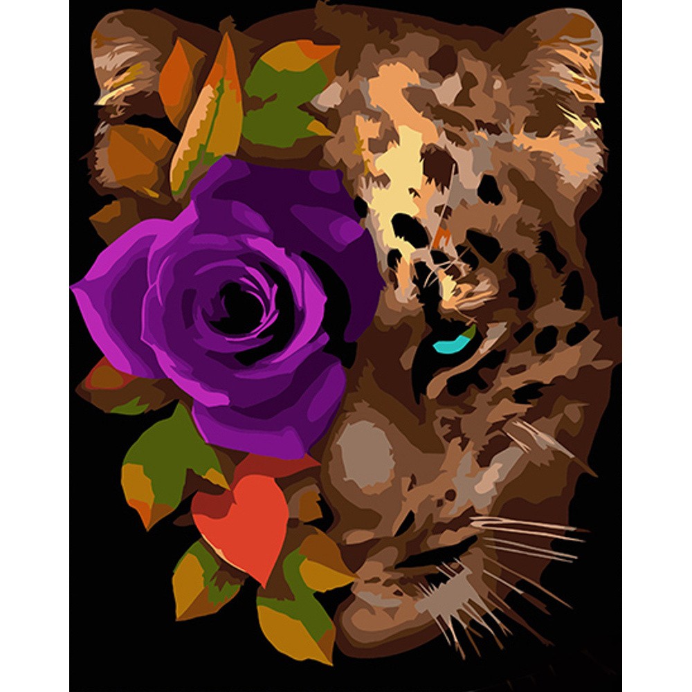 Картина по номерам Леопард с розой (40х50 см), бренду Strateg - KUBIX