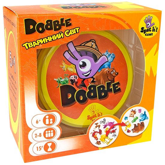 Настольная игра Доббл Животный мир (Dobble Animals), бренду Asmodee, для 2-8 гравців, час гри < 30мин. - KUBIX