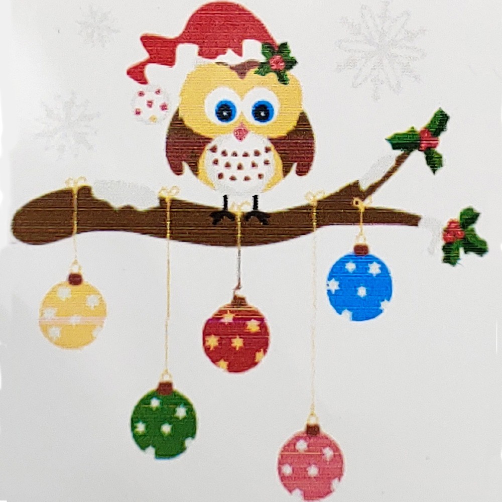 Картина за номерами Сова на дереві з новорічними шарами (20х20 см), бренду Strateg - KUBIX