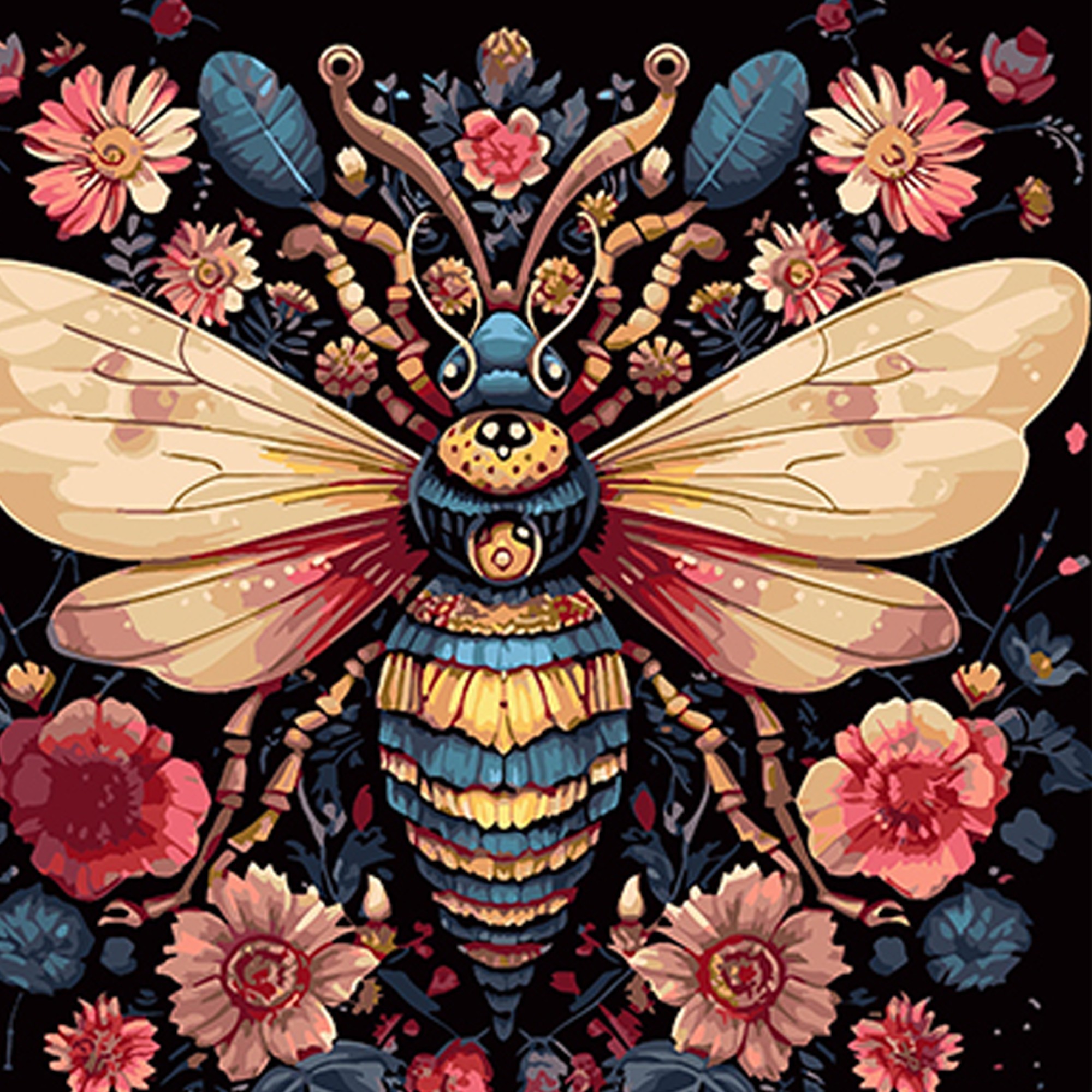 Картина по номерам Пчела и цветочная красота (40х40 см), бренду Strateg - KUBIX