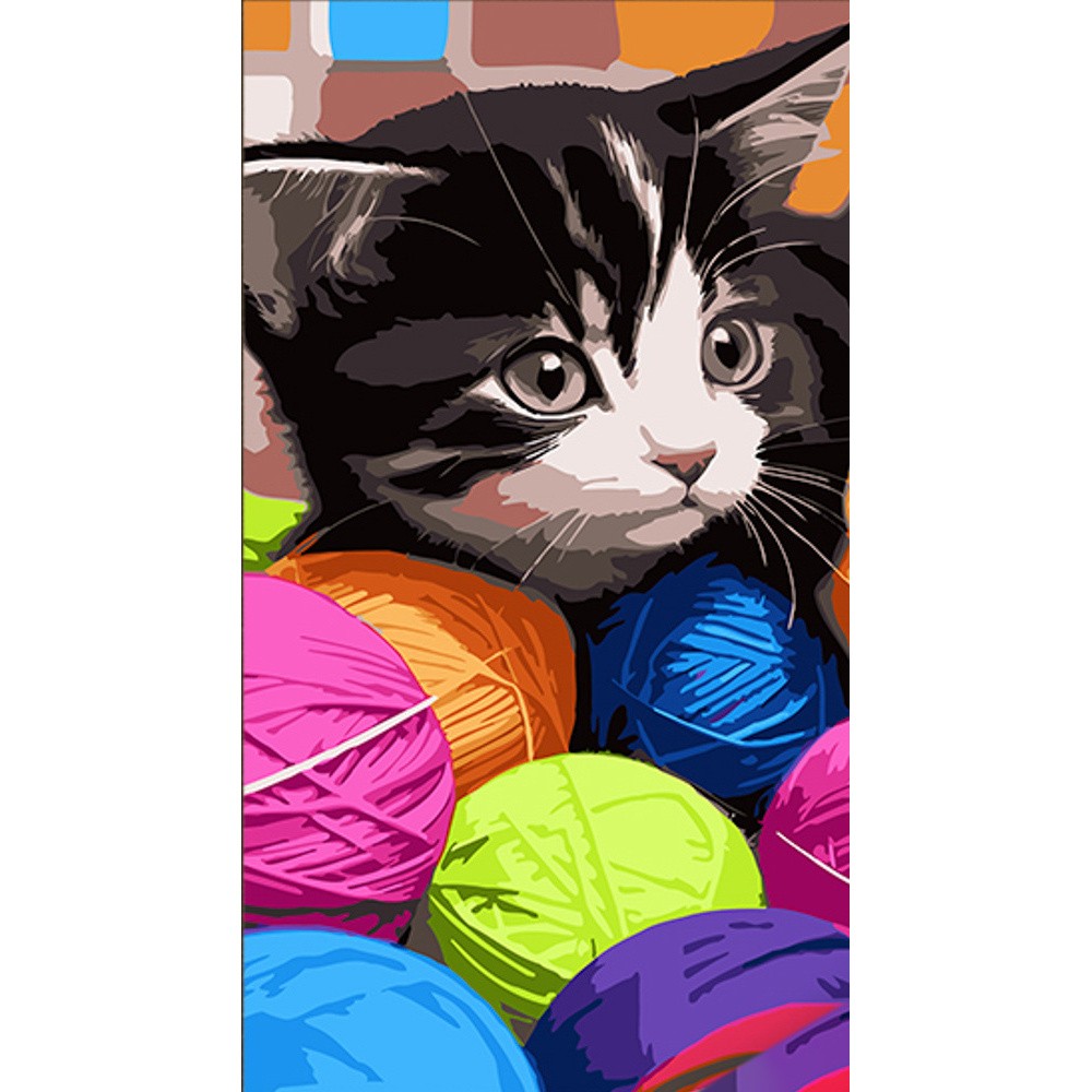 Картина по номерам Мягкие клубочки с котёнком (50х25 см), бренду Strateg - KUBIX