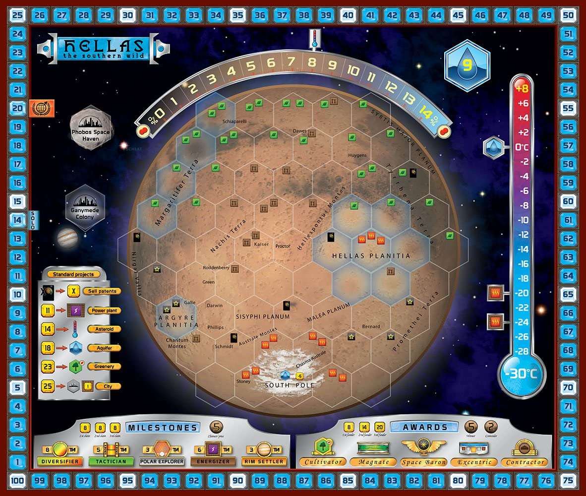 Настільна гра Тераформування Марса: Еллада і Елізій (Terraforming Mars: Hellas & Elysium), бренду Kilogames, для 1-5 гравців, час гри > 60хв. - 4 - KUBIX 