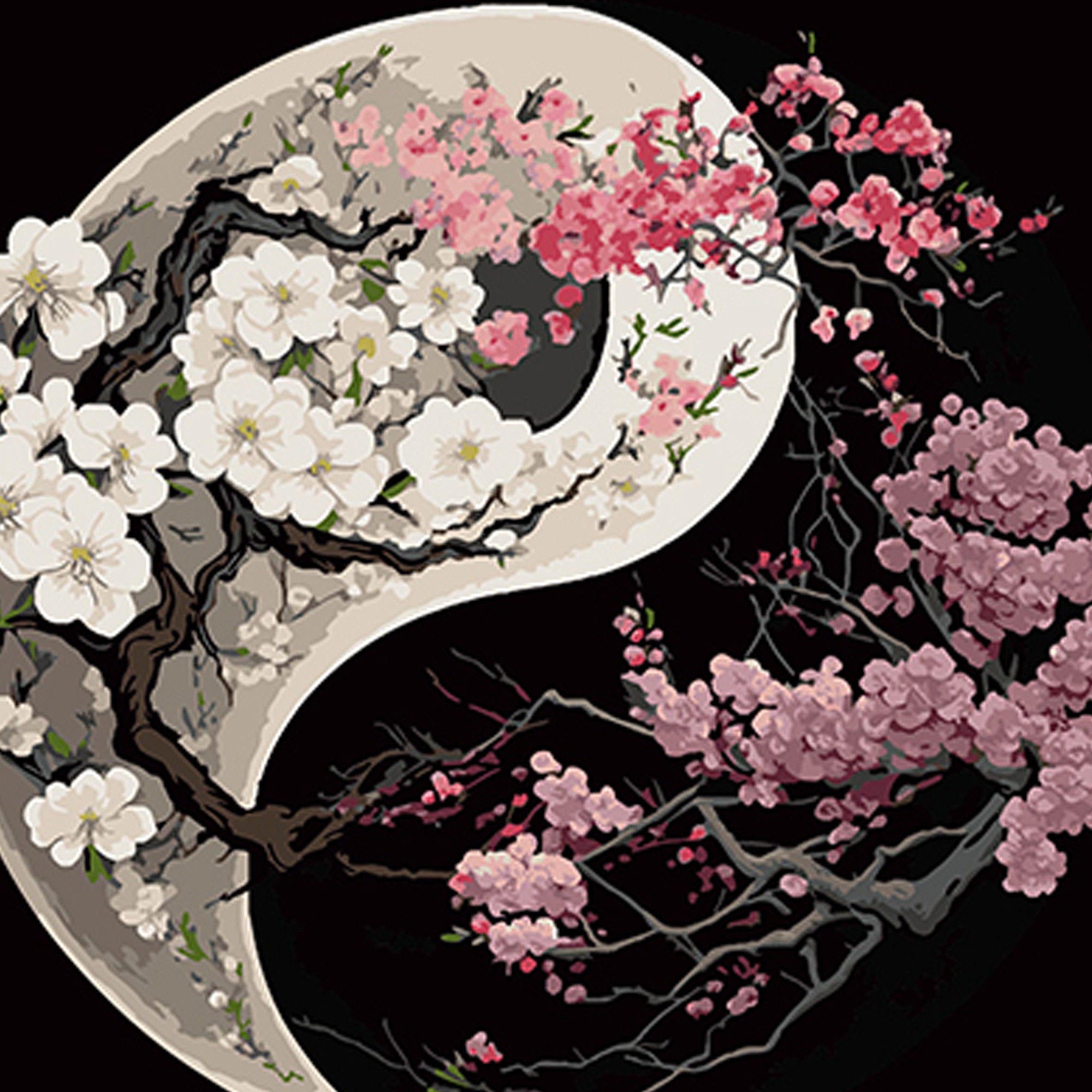 Картина за номерами Симетрія Інь-янь з квітами (40х40 см), бренду Strateg - KUBIX