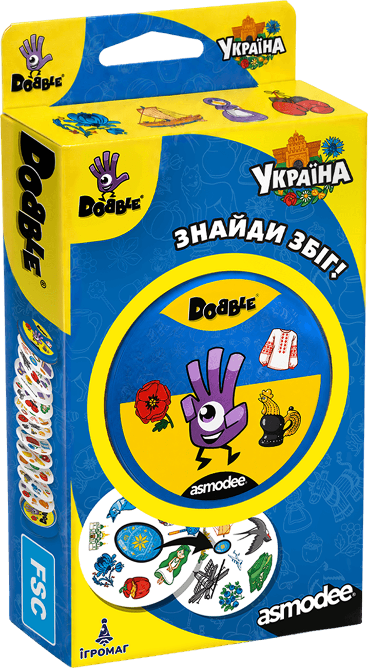 Настольная игра Доббл Украина (Dobble Ukraine), бренду Игромаг, для 2-8 гравців, час гри < 30мин. - KUBIX