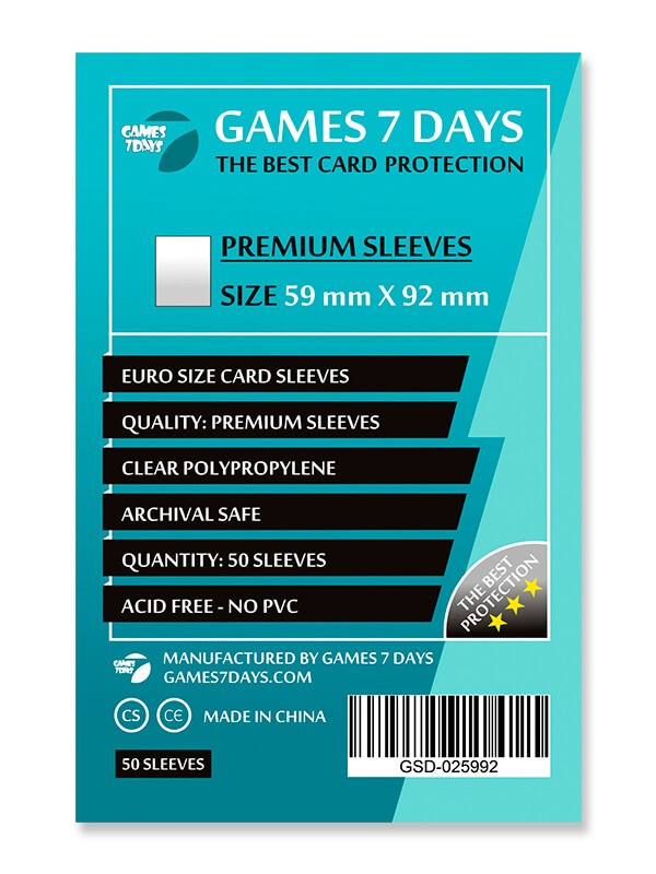 Протекторы Games7Days (59 x 92 мм) Premium Euro Size (50 шт), бренду Games 7Days - KUBIX