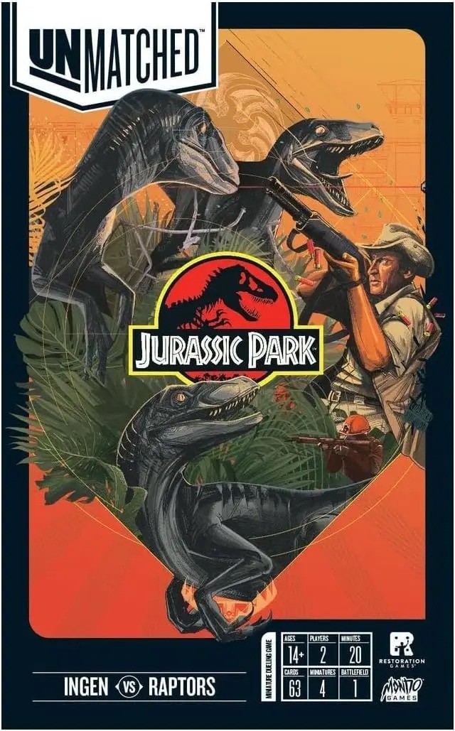 Настільна гра Unmatched: Парк Юрського періоду - Інджен проти Раптора (Unmatched: Jurassic Park – InGen vs Raptors), бренду Restoration Games, для 2-2 гравців, час гри < 30хв. - KUBIX