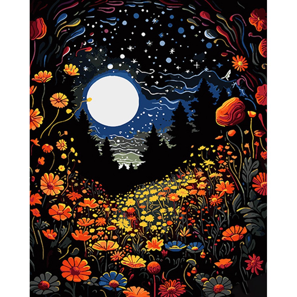 Картина по номерам Ночной цветочный лес (40х50 см), бренду Strateg - KUBIX