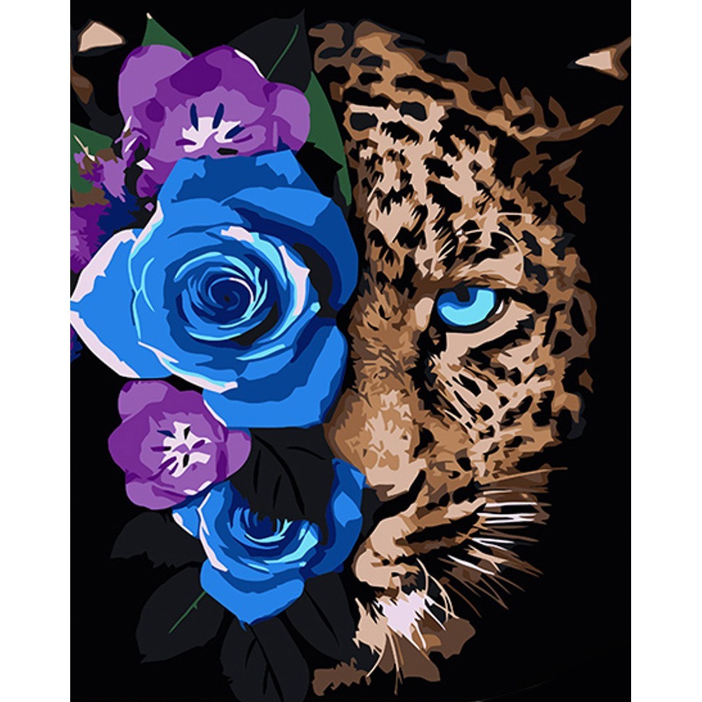 Картина по номерам Леопард в цветах (40х50 см), бренду Strateg - KUBIX