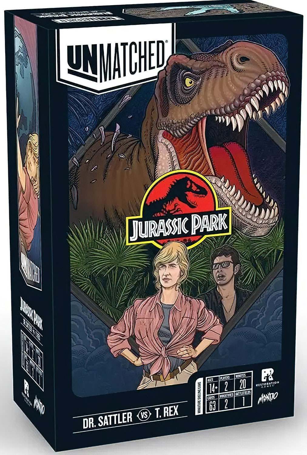 Настільна гра Unmatched: Парк Юрського Періоду - Доктор Саттлер проти Т-Рекса (Unmatched: Jurassic Park - Dr. Sattler vs. T. Rex) (EN), бренду Restoration Games, для 2-2 гравців, час гри < 30хв. - KUBIX