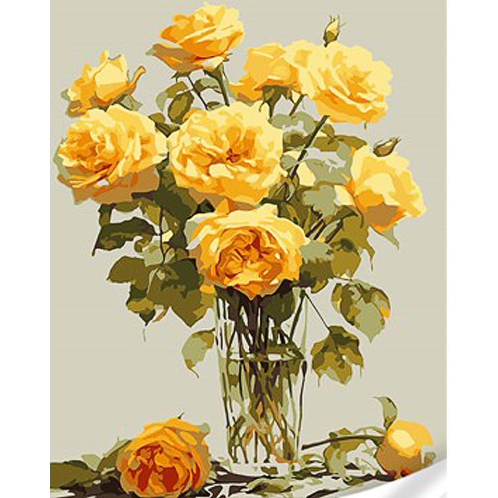 Картина по номерам Желтые розы в вазе (30х40 см), бренду Strateg - KUBIX