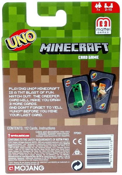 Настольная игра Уно Майнкрафт (UNO Minecraft), бренду Mattel, для 3-10 гравців, час гри < 30мин. - 3 - KUBIX 