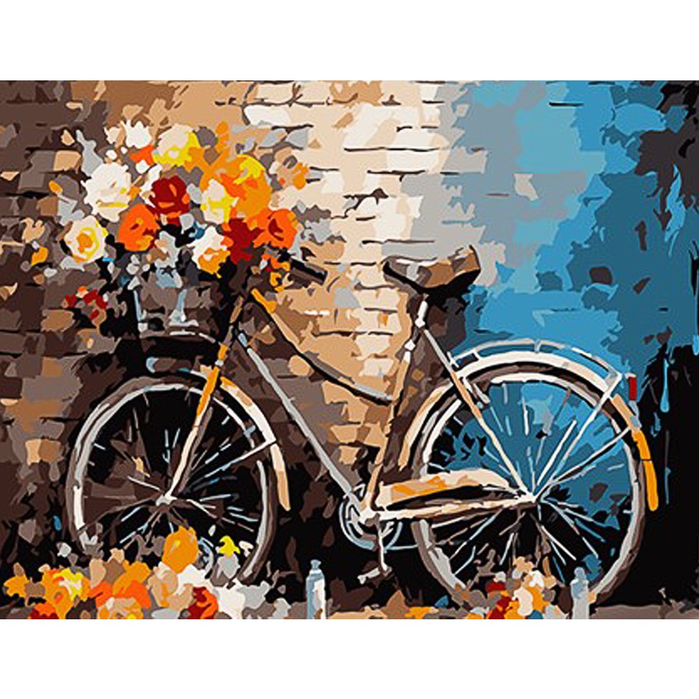 Картина за номерами Квітковий велосипед біля стіни (30х40 см), бренду Strateg - KUBIX