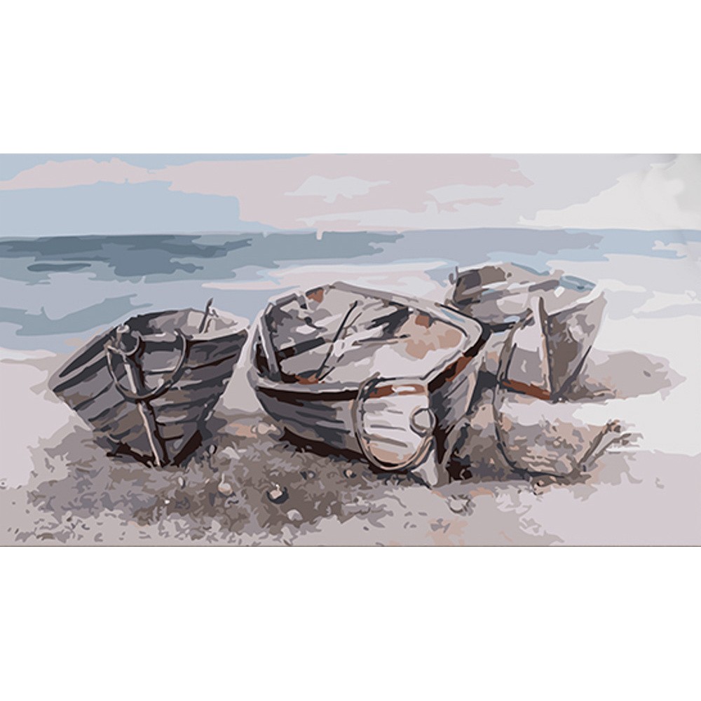 Картина по номерам Лодки на берегу моря (50х25 см), бренду Strateg - KUBIX