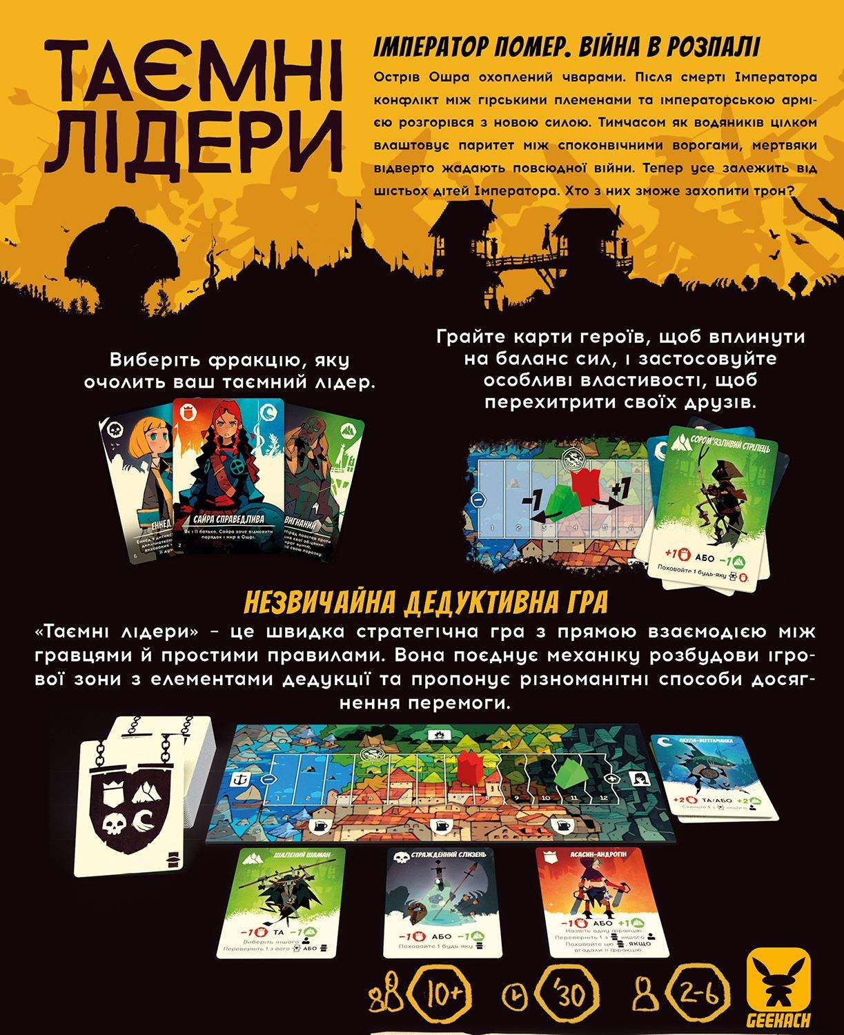 Настільна гра Таємні лідери (Hidden Leaders), бренду Geekach Games, для 2-6 гравців, час гри < 30хв. - 2 - KUBIX 