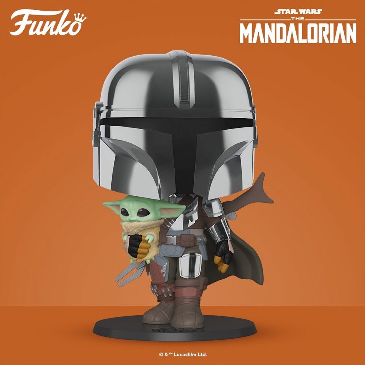 Ігрова фігурка Funko Pop! Мандалорець у хромі з малюком (25 сm) Star Wars: #380, бренду Funko - 6 - KUBIX 