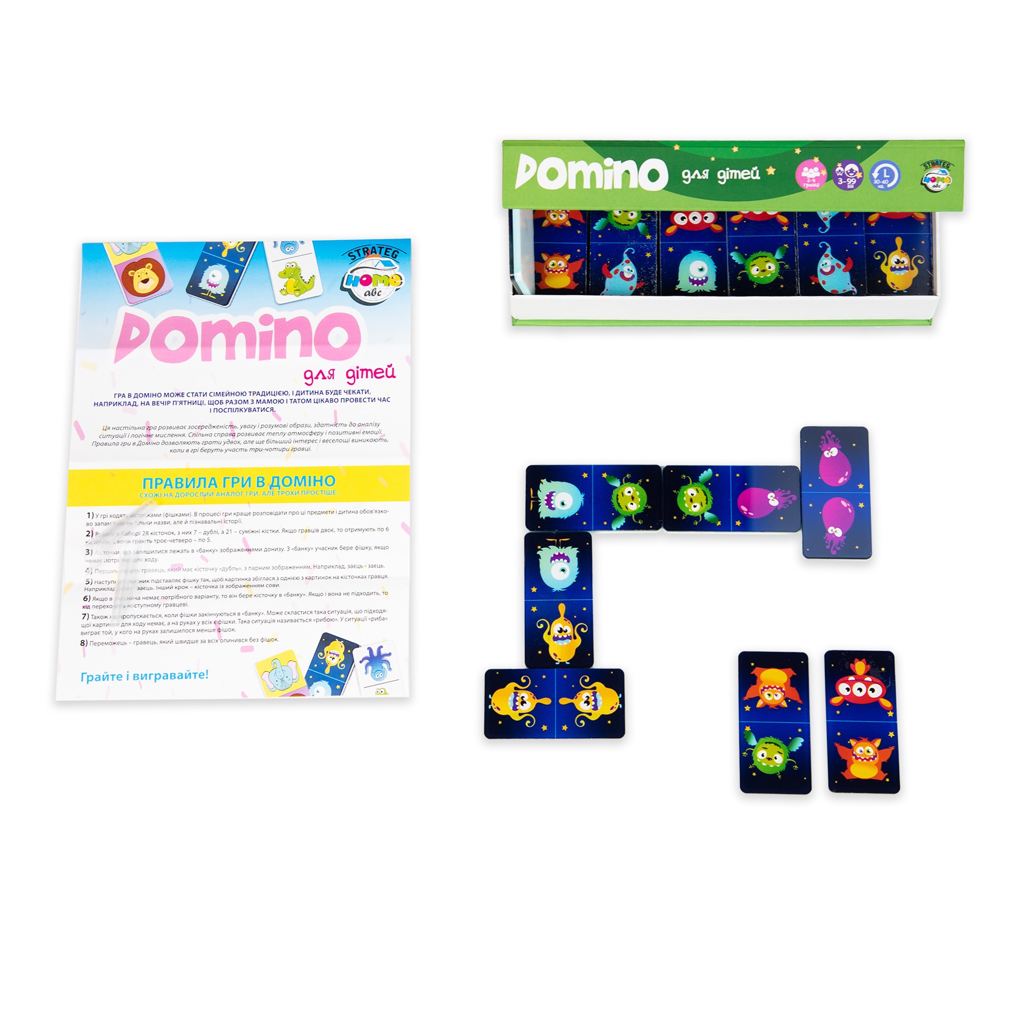 Настольная игра Домино лимитированная версия зелёная (Domino Limited edition green), бренду Strateg, для 2-4 гравців, час гри < 30мин. - 2 - KUBIX 