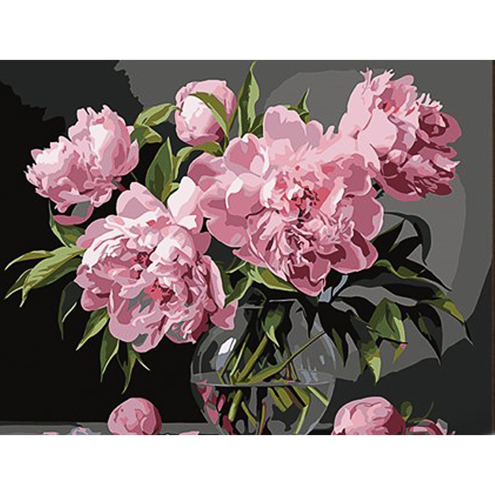 Картина за номерами Рожеві півонії у скляній вазі (30х40 см), бренду Strateg - KUBIX