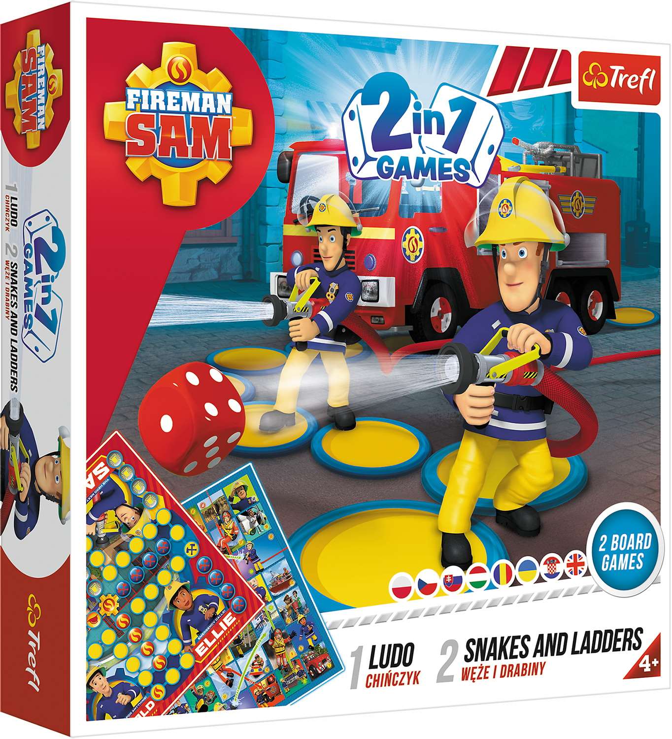 Настільна гра Пожежник Сем: Лудо + Змії і Драбини 2 в 1 (Fireman Sam: Ludo + Snakes & Ladders 2 in 1), бренду Trefl, для 2-4 гравців, час гри < 30хв. - KUBIX