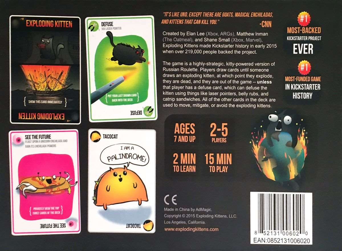 Настольная игра Взрывные котята (Exploding Kittens) (EN), бренду Exploding Kittens, для 2-5 гравців, час гри < 30мин. - 2 - KUBIX 