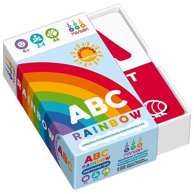 Настільна гра ABC rainbow. Англійська абетка, бренду Мальви, для 2-4 гравців, час гри < 30хв. - KUBIX