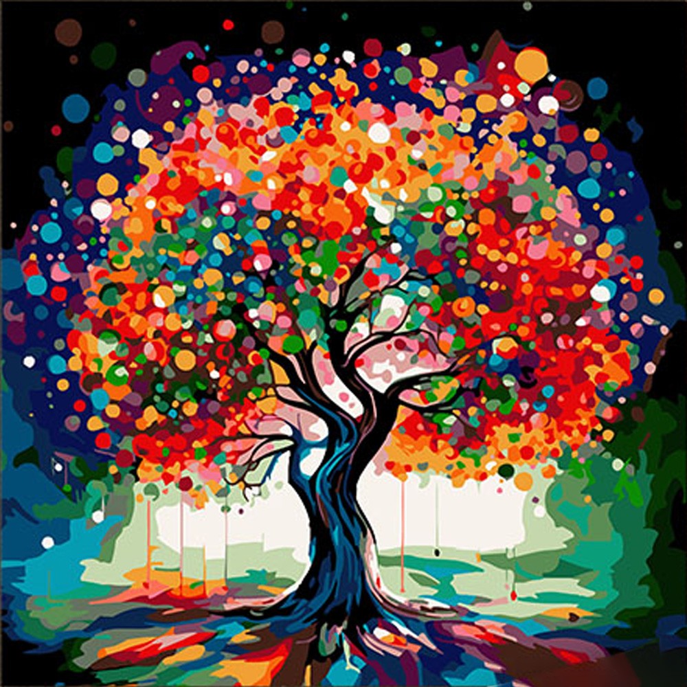 Картина за номерами "Дерево змін" проективна картина (Karpachoff) (40х40 см), бренду Strateg - KUBIX