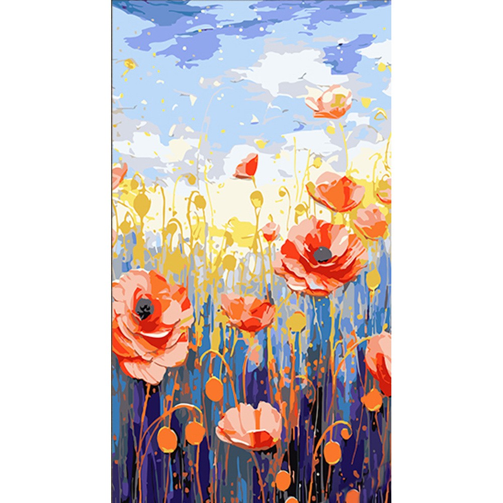 Картина за номерами Пишне цвітіння маків у полі (50х25 см), бренду Strateg - KUBIX