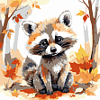 Миниатюра товара Картина по номерам Енот в осеннем лесу (20х20 см) - 1