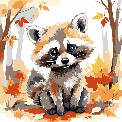 Картина по номерам Енот в осеннем лесу (20х20 см), бренду Strateg - KUBIX