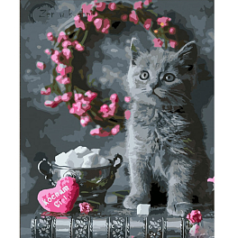 Картина по номерам Котик с цветочным венком (40х50 см)