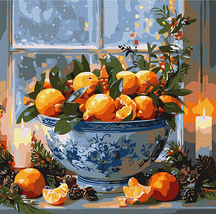 Картина по номерам Цитрусы в вазе (40х40 см), бренду Идейка - KUBIX