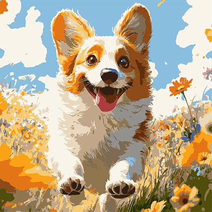 Картина по номерам Корги осенью (30х30 см), бренду Strateg - KUBIX