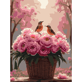 Картина по номерам Пионы с птичками (30х40 см)