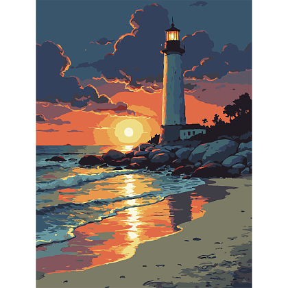 Картина за номерами Маяк на заході (30х40 см), бренду Strateg - KUBIX