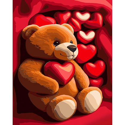 Картина по номерам Медвежонок с сердечками (40х50 см), бренду Strateg - KUBIX