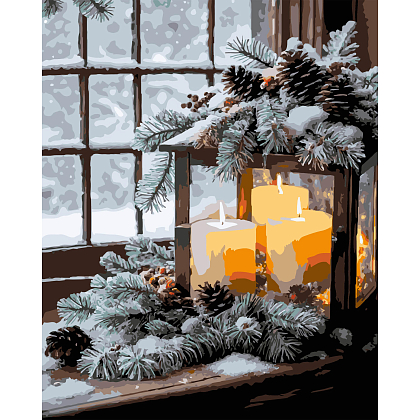 Картина по номерам Зимний фонарь со свечами (40х50 см), бренду Strateg - KUBIX