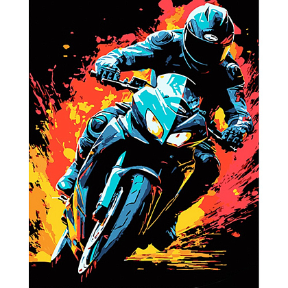 Картина за номерами Мотоцикліст на байку (40х50 см), бренду Strateg - KUBIX