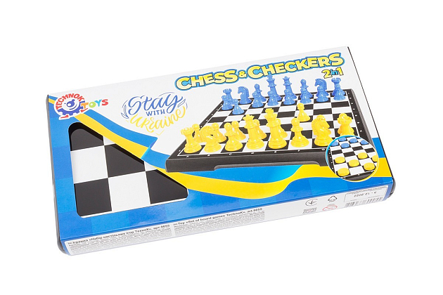 Настольная игра Шашки и шахматы 2 в 1 "Патриот" желто-голубые, бренду TechnoK, для 2-2 гравців - KUBIX