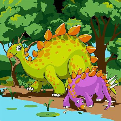 Картина за номерами Динозаври біля берега (30х30 см), бренду Strateg - KUBIX