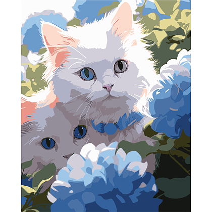 Картина за номерами Кошенята серед квітів (40х50 см), бренду Strateg - KUBIX